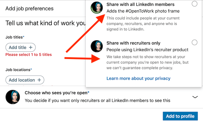 Let People Know You - share-with-linkedin-members're Open To Opportunities image 4